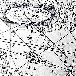 Historische Seekarte mit Beispiel für Baken.
